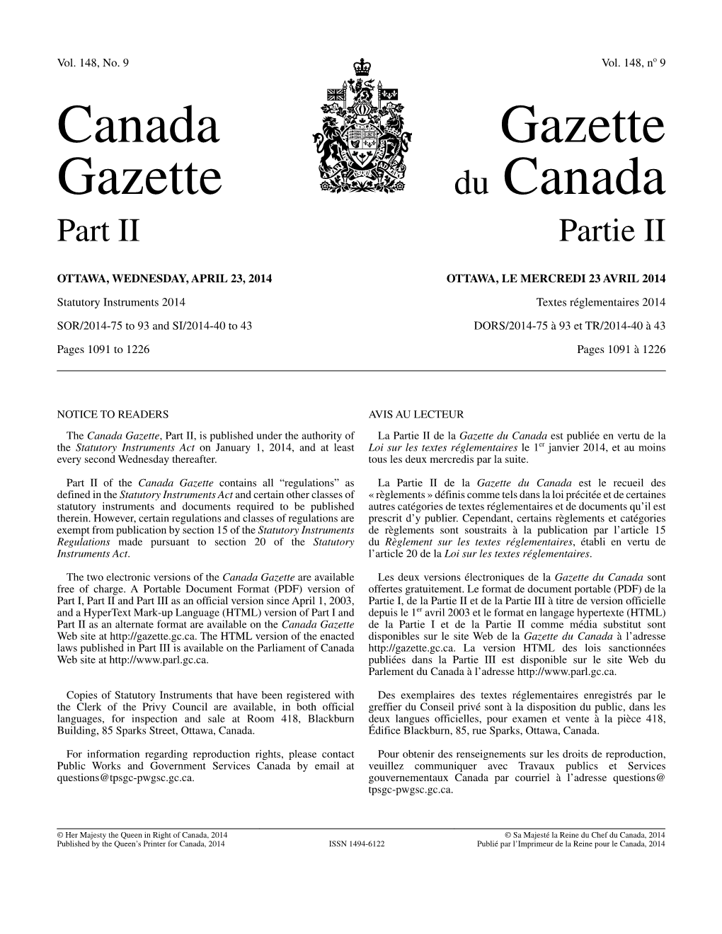 Canada Gazette, Part II