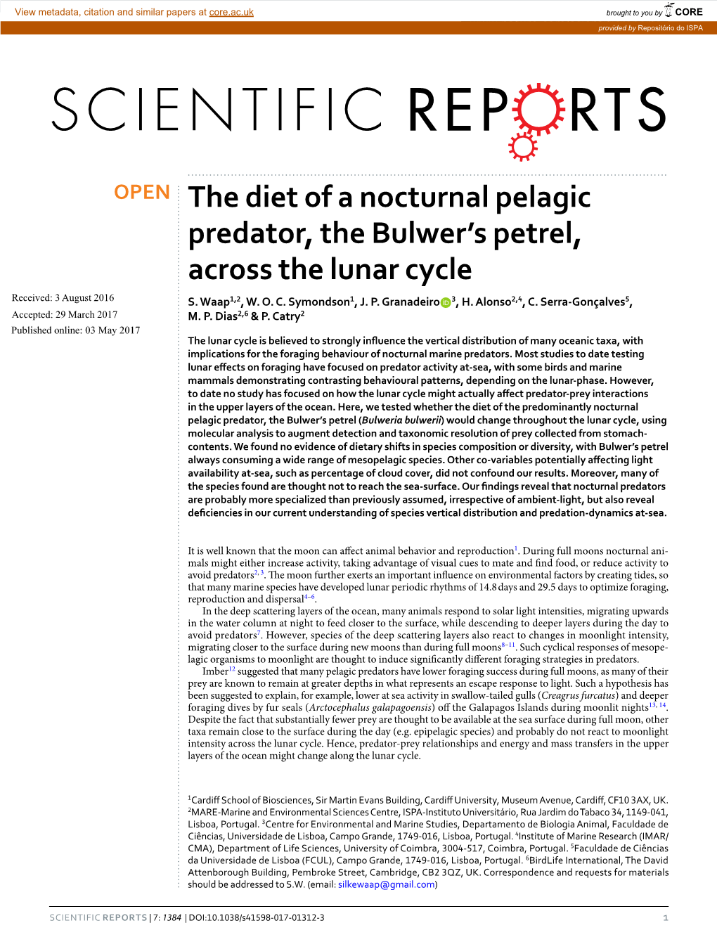 The Diet of a Nocturnal Pelagic Predator, the Bulwer's Petrel, Across