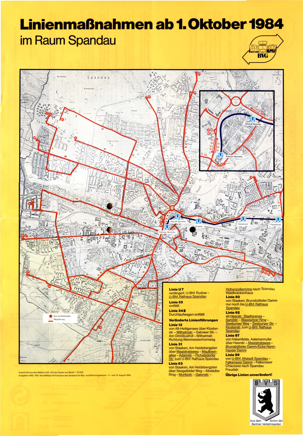 Linienmaßnahmen Ab 1. Oktober 1984 Im Raum Spandau