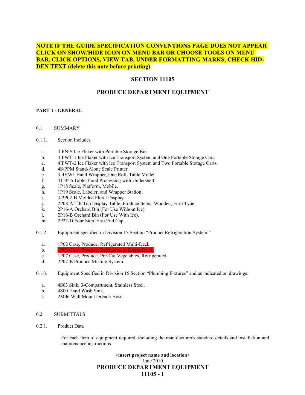 Section 11105 - Produce Department Equipment