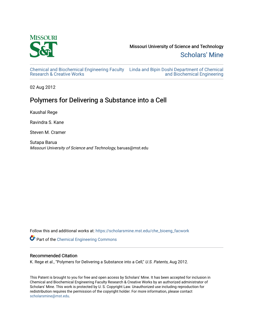 Polymers for Delivering a Substance Into a Cell