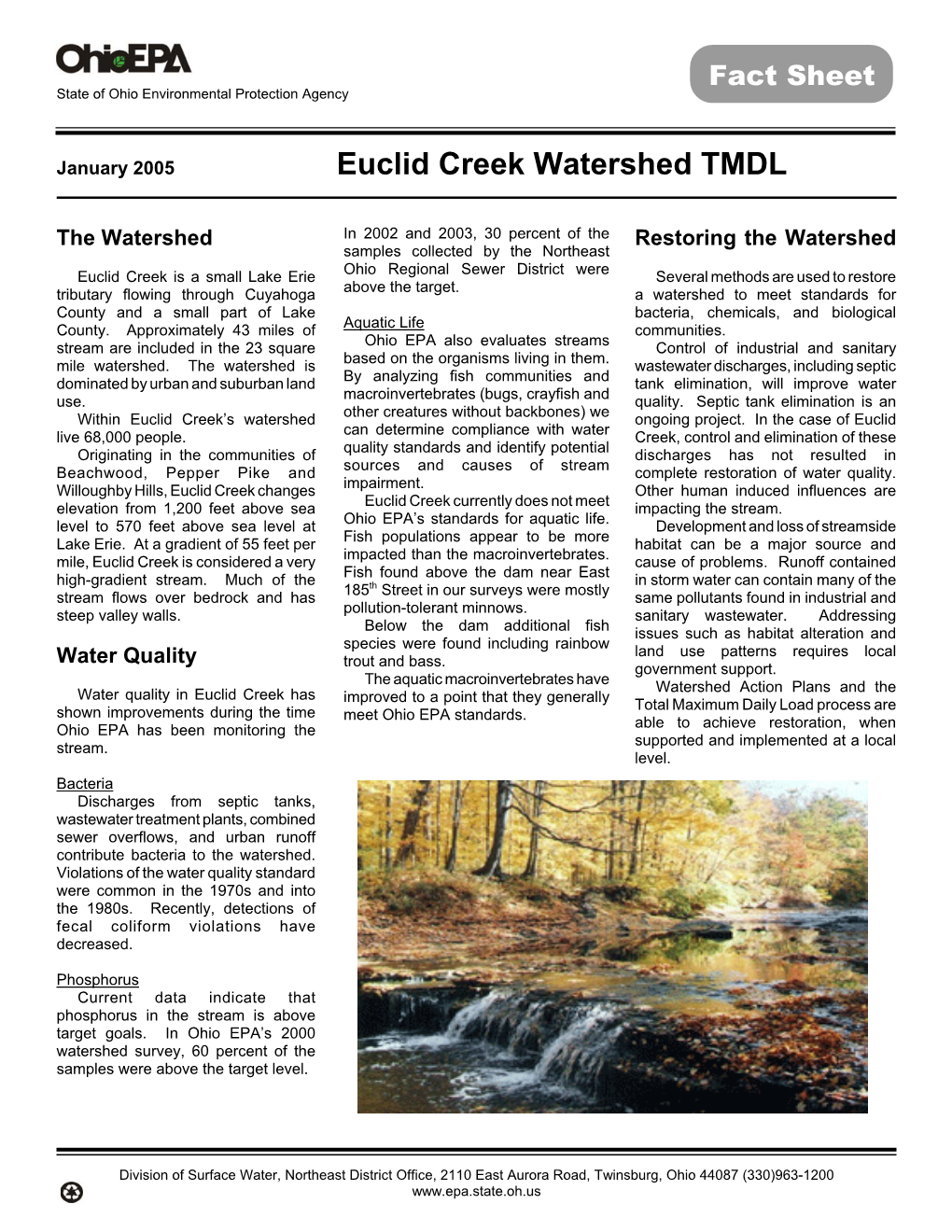 Euclid Creek Watershed TMDL