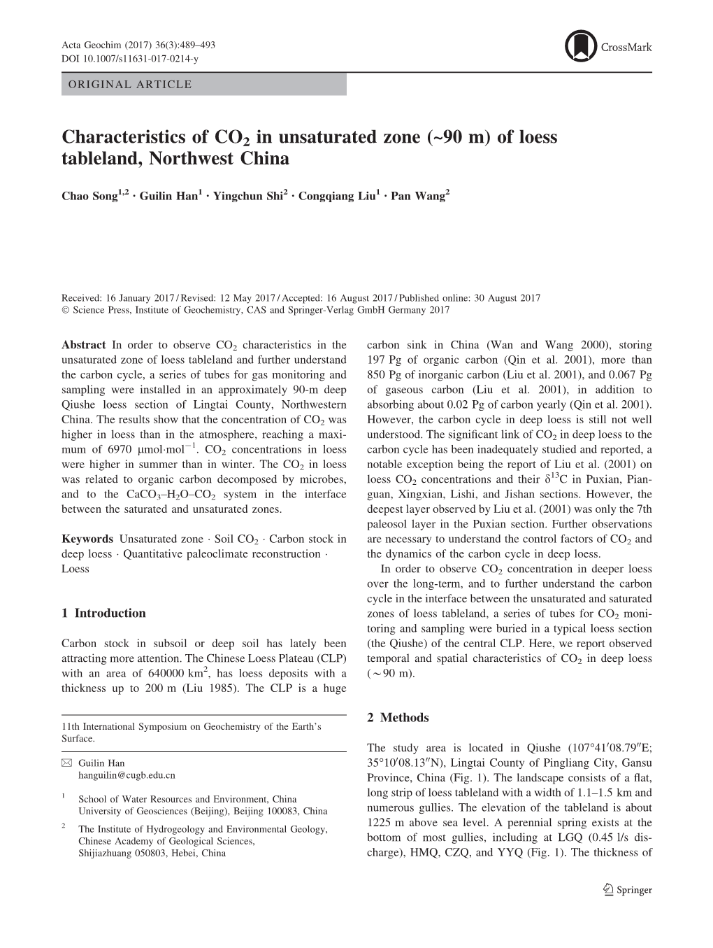 Characteristics of CO2 in Unsaturated Zone (~90 M) of Loess Tableland, Northwest China