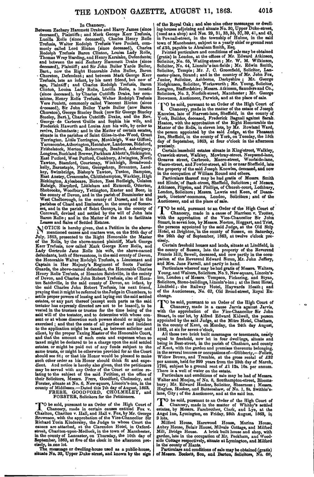 The London Gazette, August 11, 1863. 4015