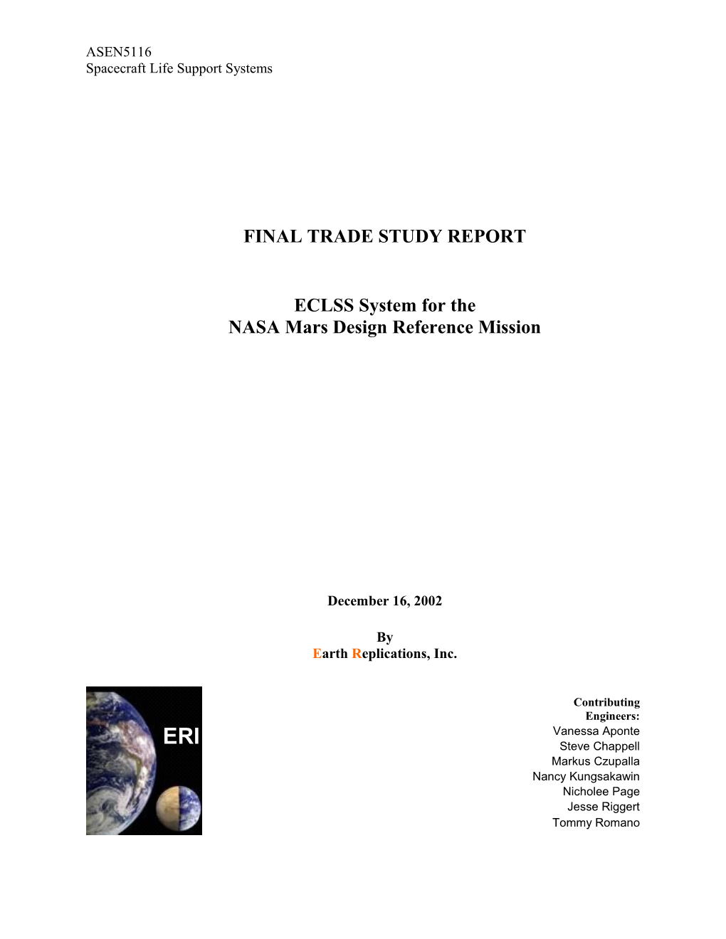 Final Trade Study Report