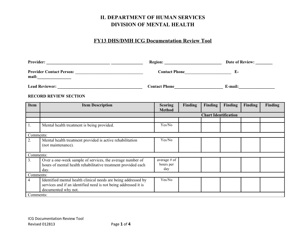 FY13 DHS/DMH ICG Documentation Review Tool