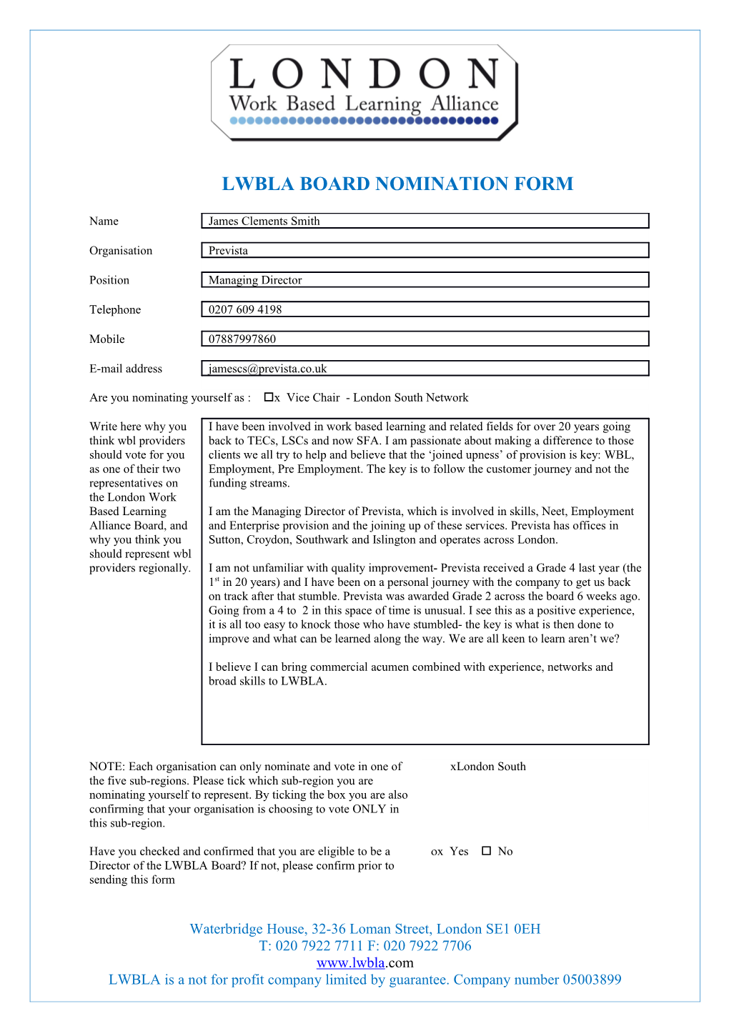 Lwbla Board Nomination Form