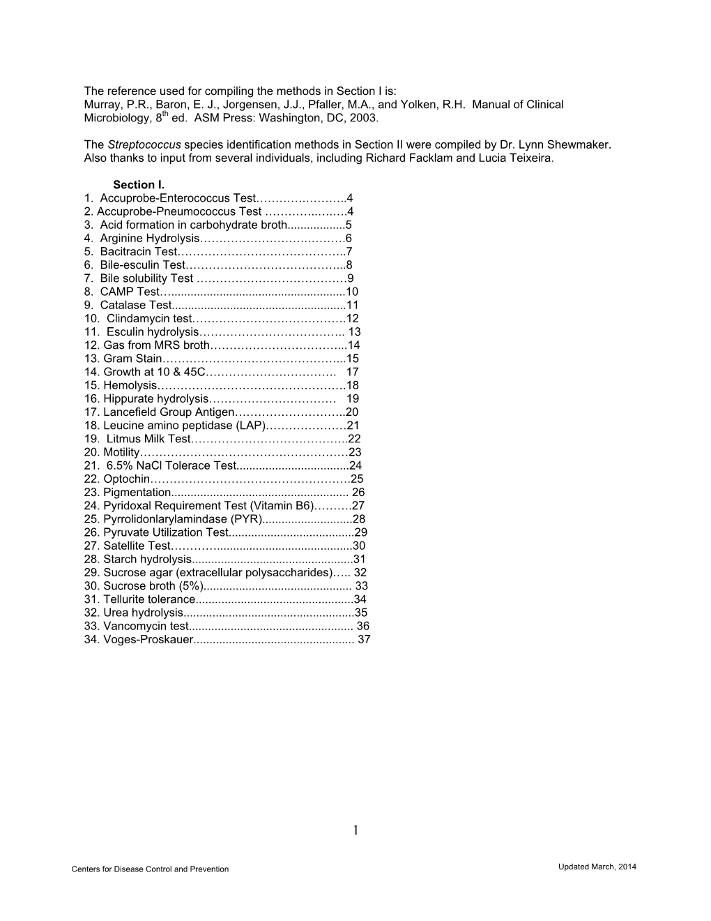 Streptococcus Laboratory General Methods