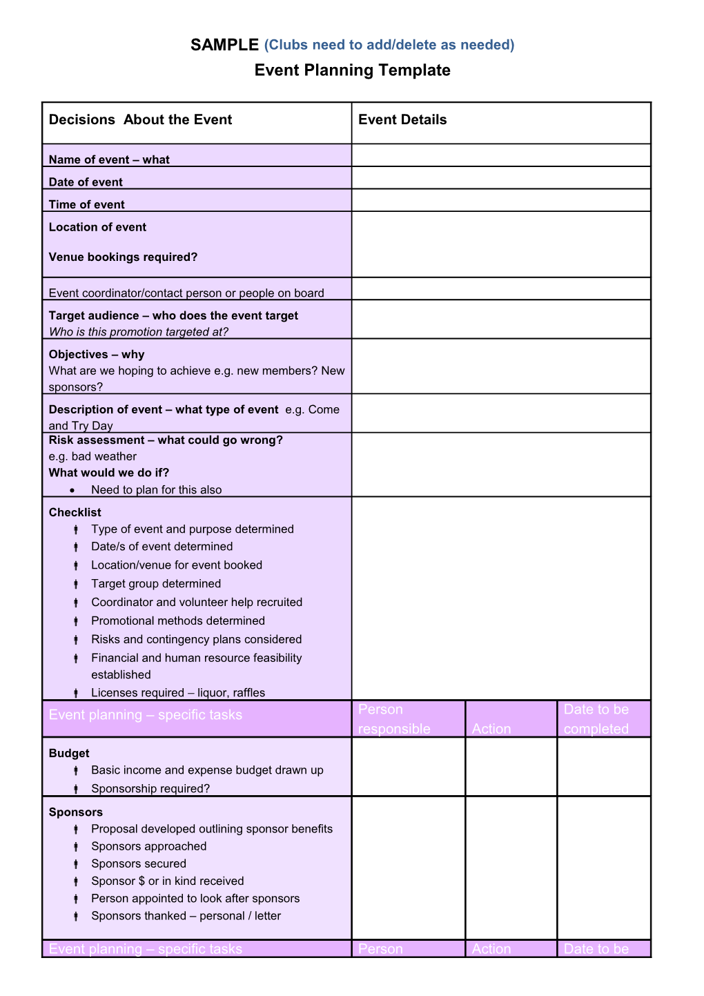 Event Planning Template