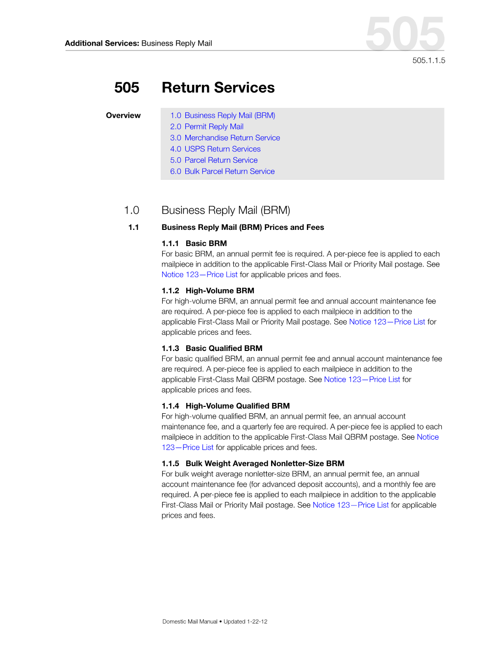 DMM 505 Return Services