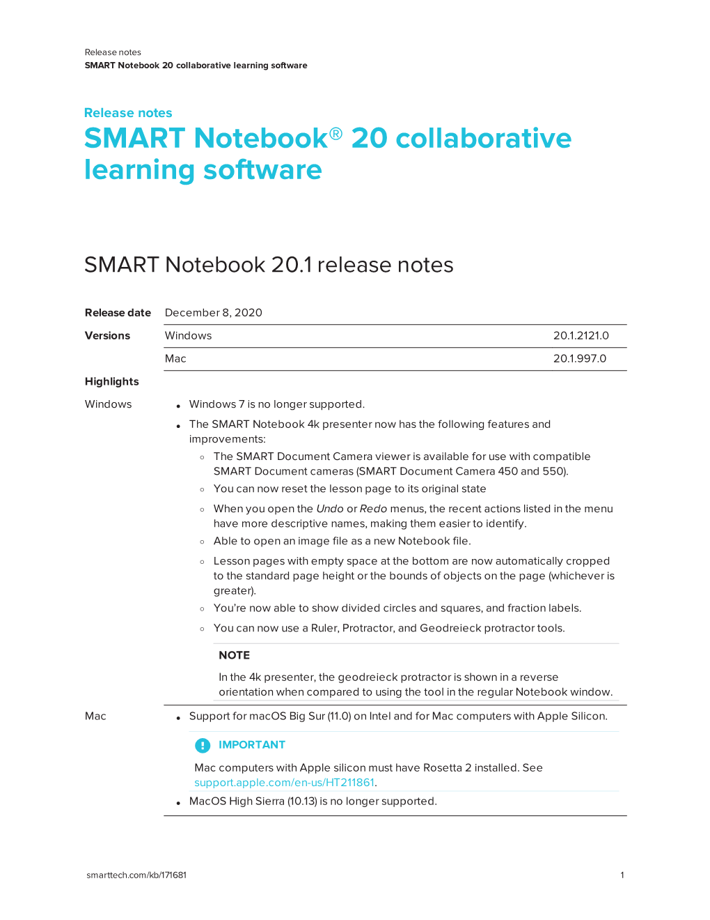 SMART Notebook 20 Software Release Notes