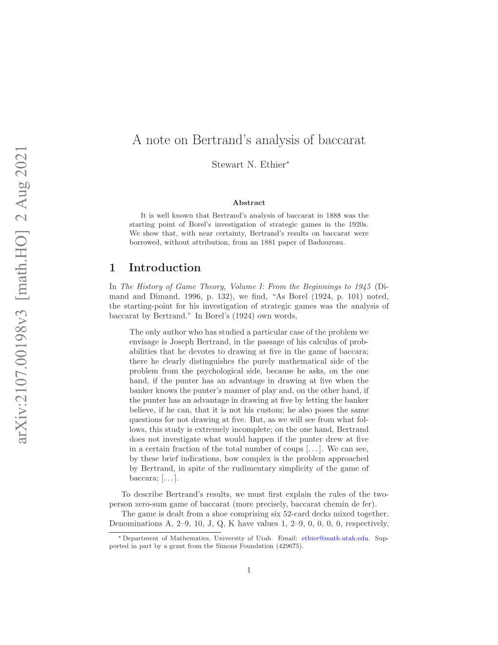 Arxiv:2107.00198V1 [Math.HO] 1 Jul 2021