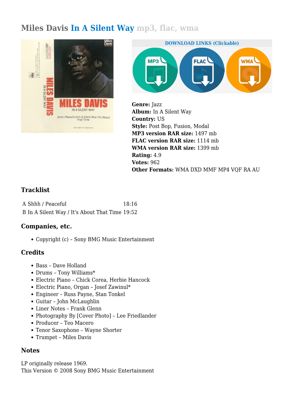 Miles Davis in a Silent Way Mp3, Flac, Wma
