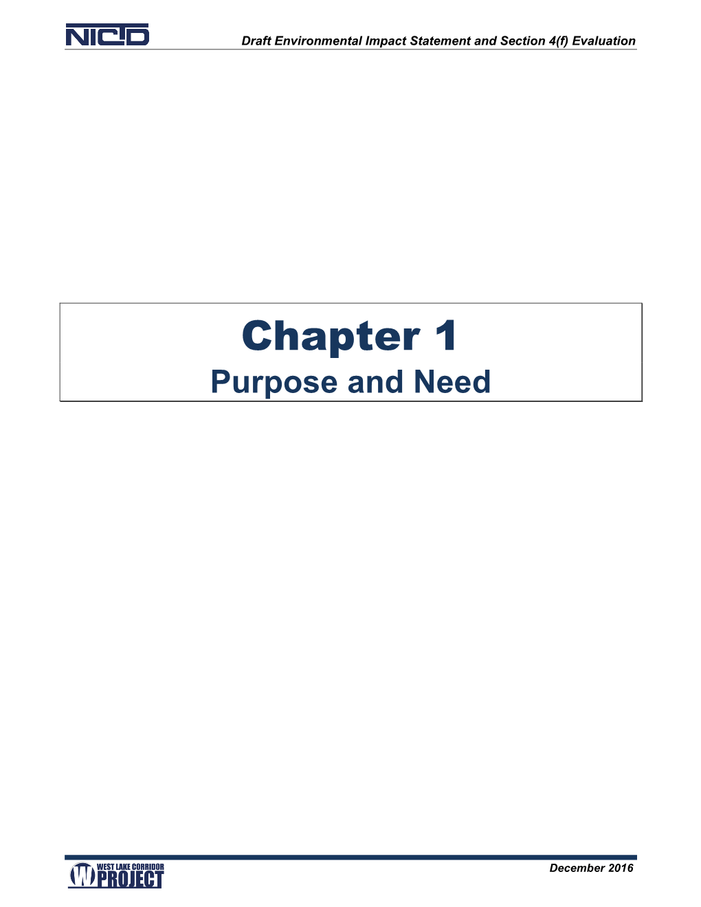 Chapter 1: Purpose and Need