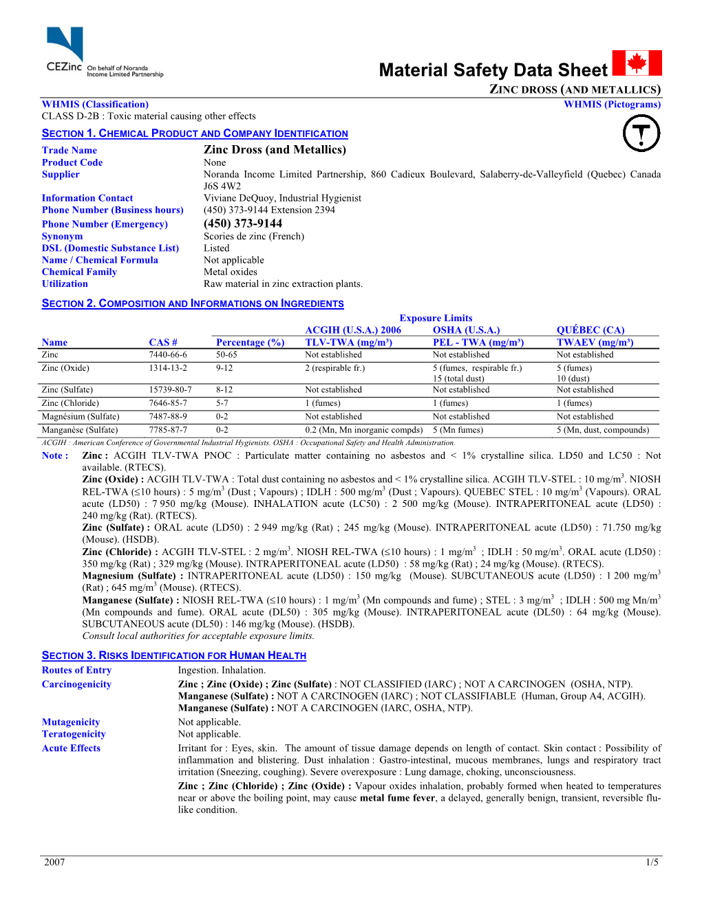 MSDS V. Anglaise