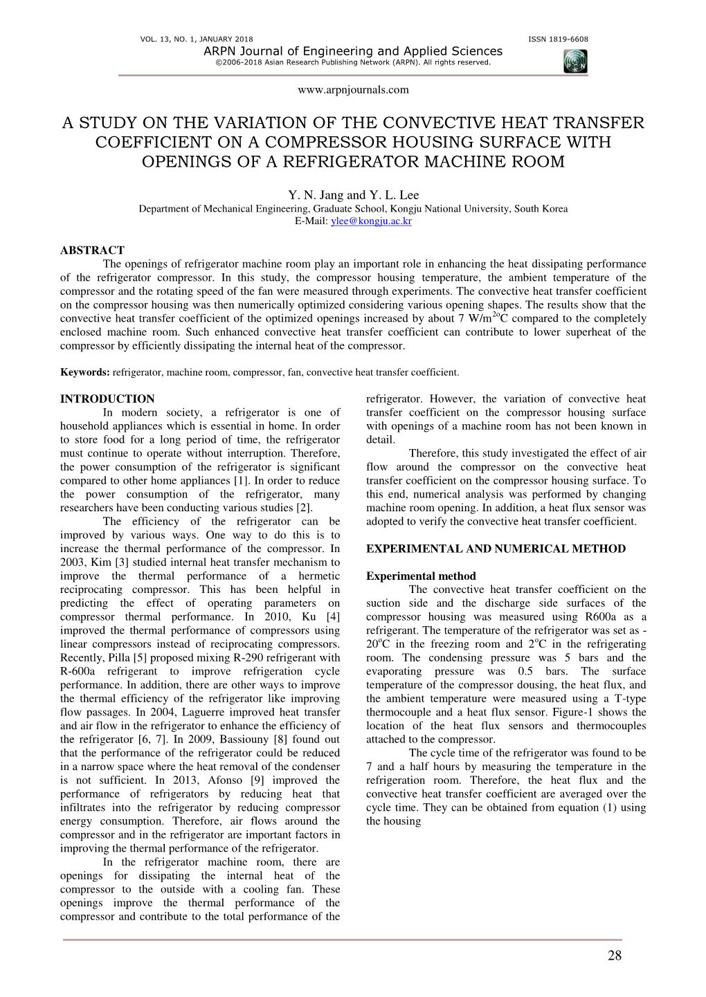 A Study on the Variation of the Convective Heat Transfer Coefficient on a Compressor Housing Surface with Openings of a Refrigerator Machine Room