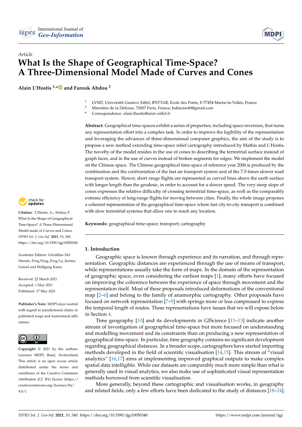 A Three-Dimensional Model Made of Curves and Cones