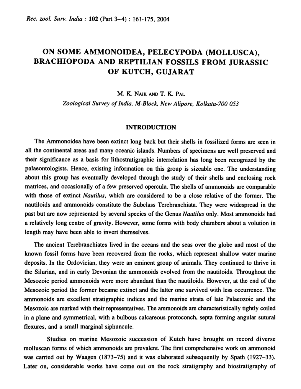 Brachiopoda and Reptilian Fossils from Jurassic of Kutch, Gujarat