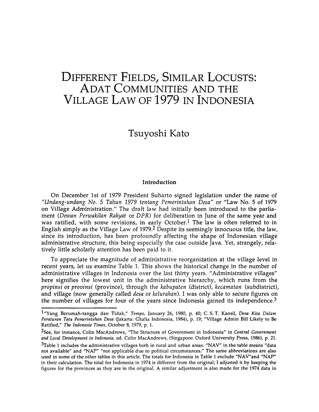 Adat Communities and the Village Law of 1979