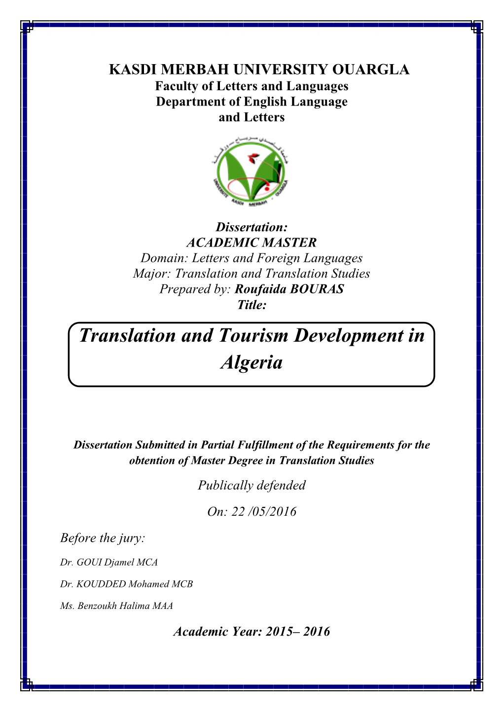 Translation and Tourism Development in Algeria
