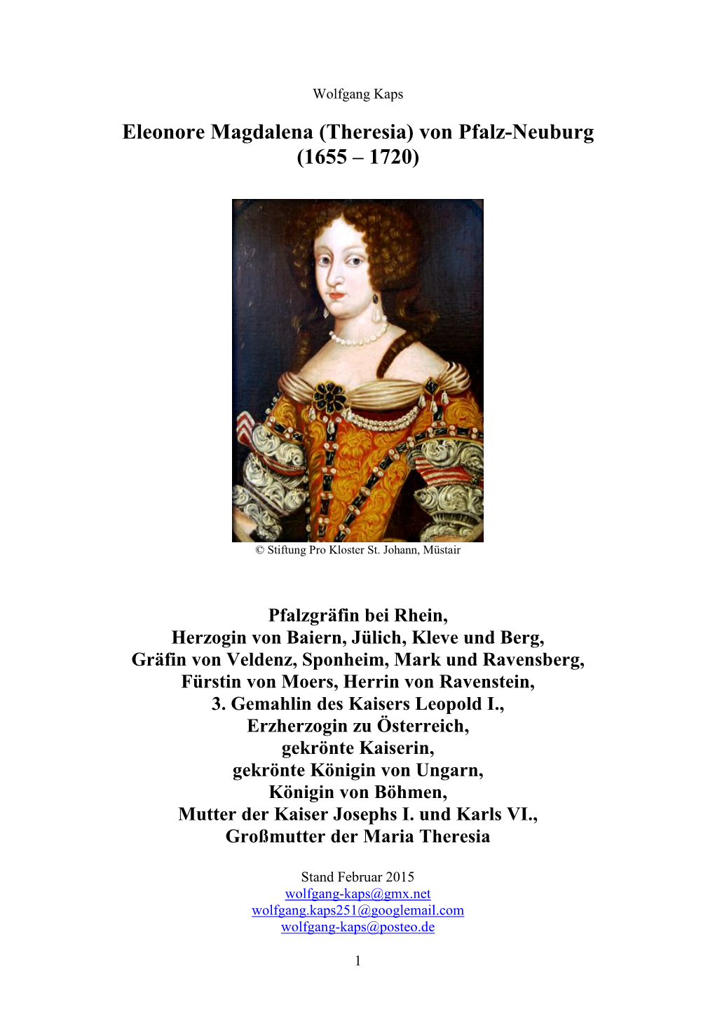 Eleonore Magdalena (Theresia) Von Pfalz-Neuburg (1655 – 1720)