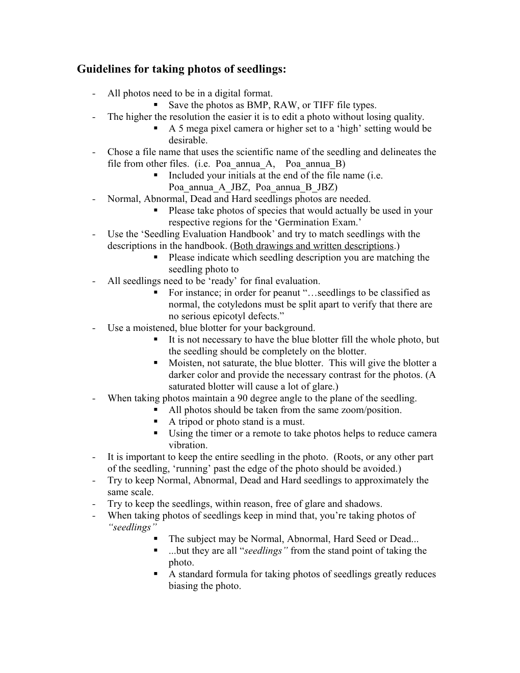 Guidelines for Taking Photos of Seedlings