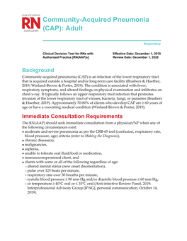 Community-Acquired Pneumonia (CAP): Adult ______Respiratory