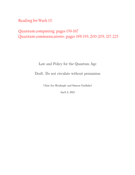 Reading for Week 13: Quantum Computing: Pages 139-167