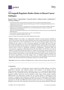 NF-Kappab Regulates Redox Status in Breast Cancer Subtypes