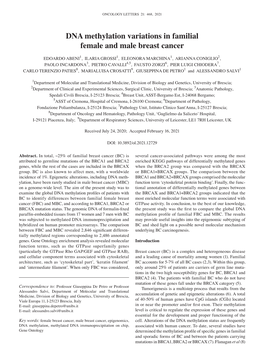 DNA Methylation Variations in Familial Female and Male Breast Cancer