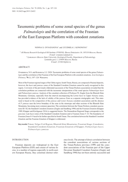 Taxonomic Problems of Some Zonal Species of the Genus Palmatolepis and the Correlation of the Frasnian of the East European Platform with Conodont Zonations