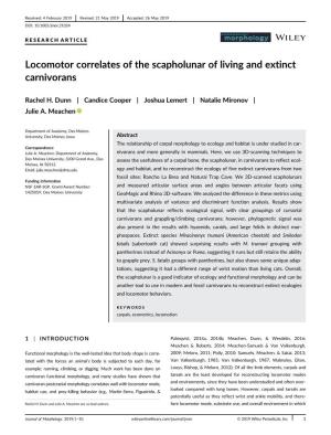 Locomotor Correlates of the Scapholunar of Living and Extinct Carnivorans