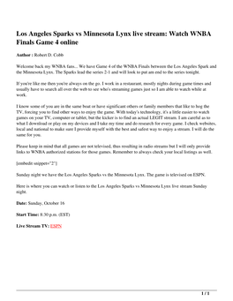 Los Angeles Sparks Vs Minnesota Lynx Live Stream: Watch WNBA Finals Game 4 Online