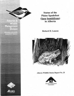 Status of Plains Spadefoot in Alberta 1999