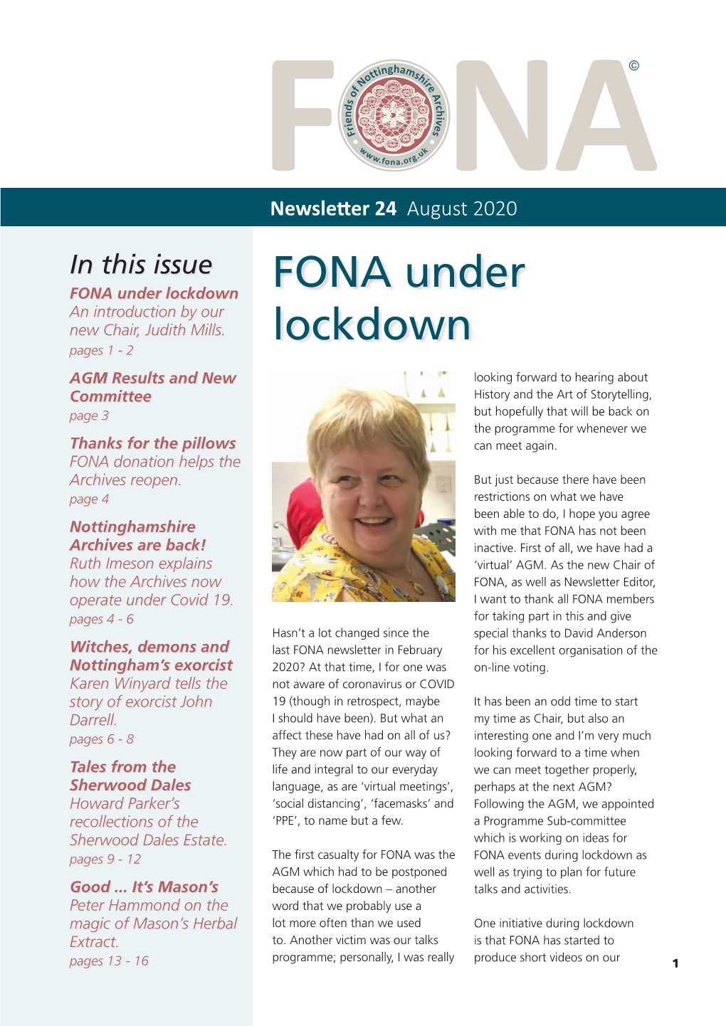 FONA Under Lockdown FONA Under an Introduction by Our New Chair, Judith Mills