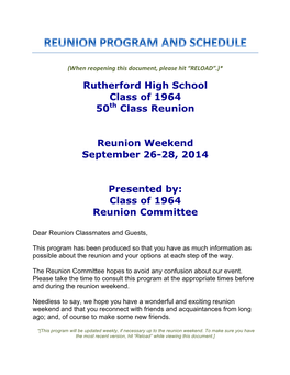Reunion Program and Schedule