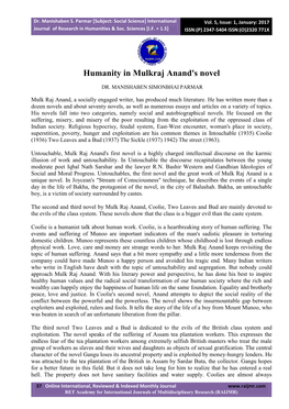 Humanity in Mulkraj Anand's Novel