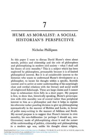 Hume As Moralist: a Social Historian's Perspective