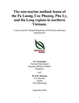 The Non-Marine Mollusk Fauna of the Pu Luong, Cuc Phuong, Phu Ly, and Ha Long Regions in Northern Vietnam