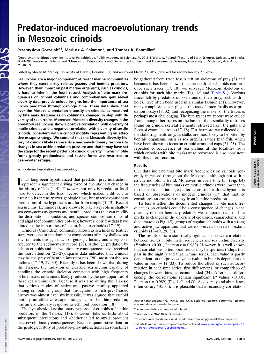 Predator-Induced Macroevolutionary Trends in Mesozoic Crinoids