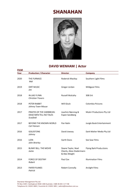 David Wenham CV