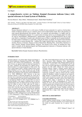 Sesamum Indicum Linn.) with Special Reference to Unani System of Medicine