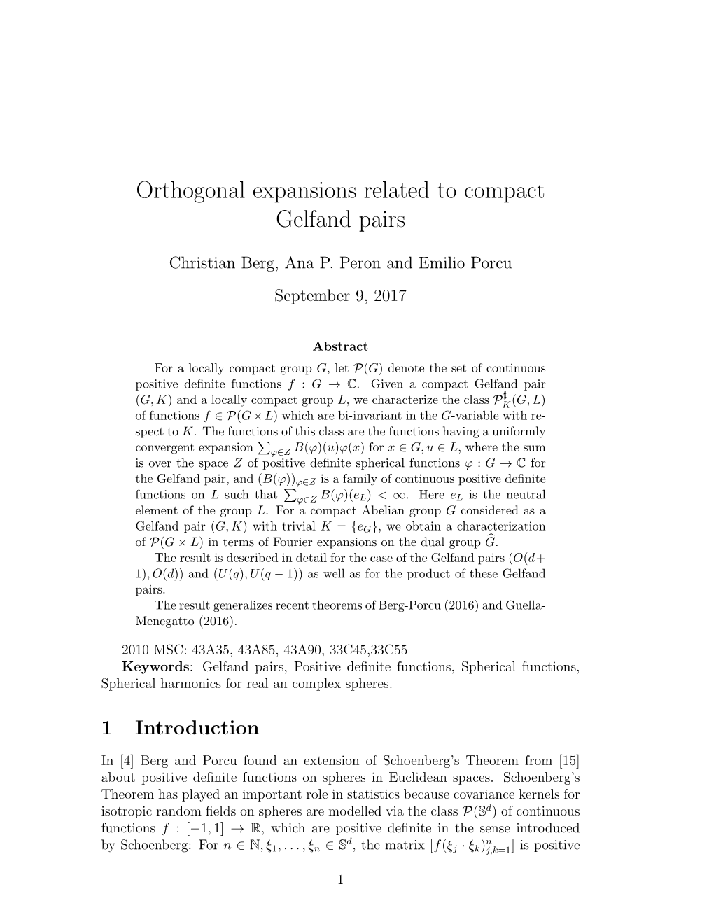 Orthogonal Expansions Related to Compact Gelfand Pairs