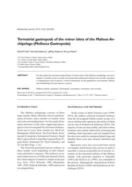 Terrestrial Gastropods of the Minor Islets of the Maltese Ar- Chipelago