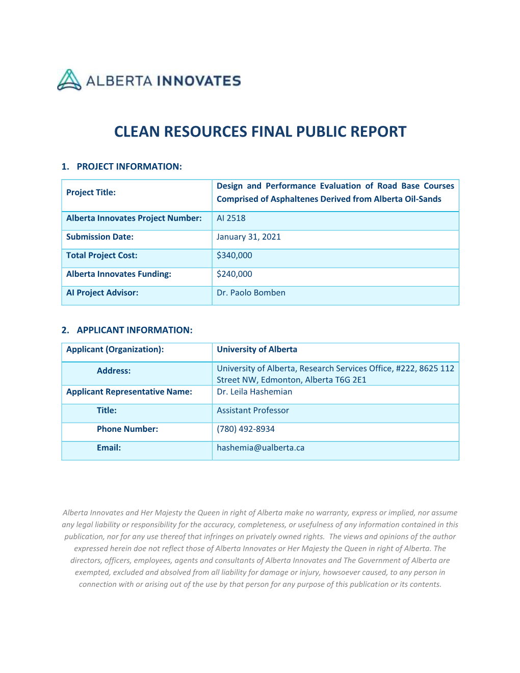 Clean Resources Final Public Report