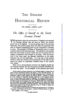 THE ENGLISH HISTORICAL REVIEW the Office of Sheriff in the Early