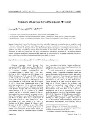 Summary of Laurasiatheria (Mammalia) Phylogeny