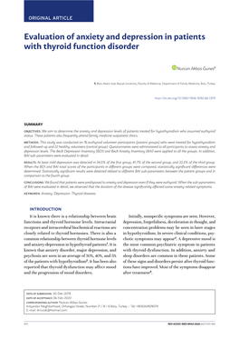 Evaluation of Anxiety and Depression in Patients with Thyroid Function Disorder