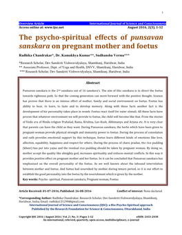 The Psycho-Spiritual Effects of Punsavan Sanskara on Pregnant Mother and Foetus