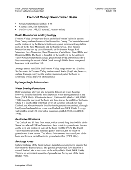 Fremont Valley Groundwater Basin Bulletin 118